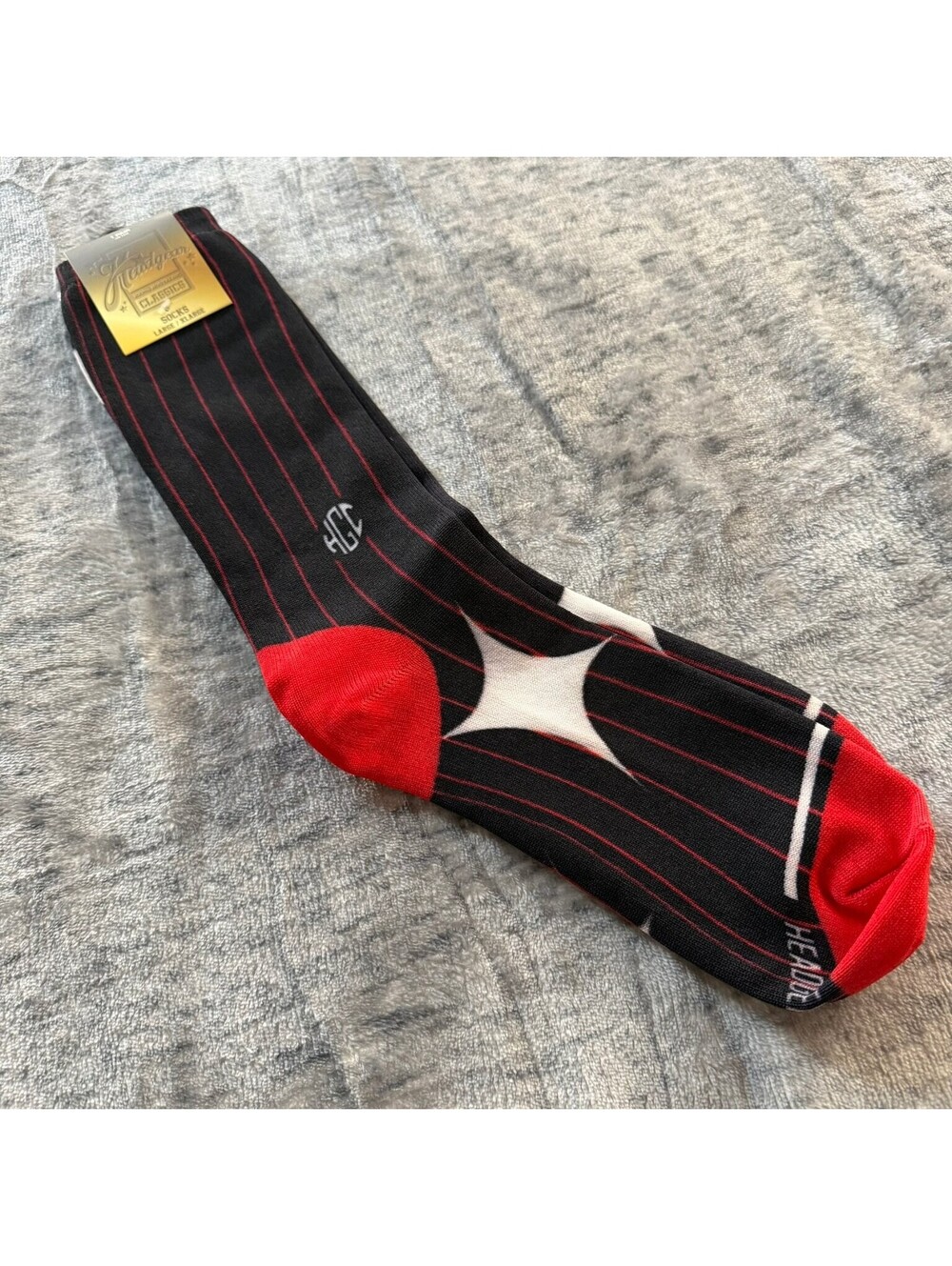 The Headgear Men's Black Red Pinstripe Cotton Blend Crew Socks Size 9-13